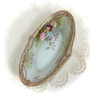 Hand-Painted Cottage Rose Oval Relish/Trinket Dish, Antique Nippon Morimura Bros